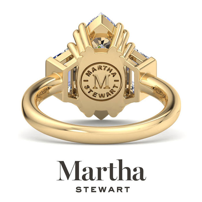 Martha Stewart 5 Carat Marquise Shape and Trapezoid Lab Grown Diamond Three Stone Engagement Ring In 14K Yellow Gold