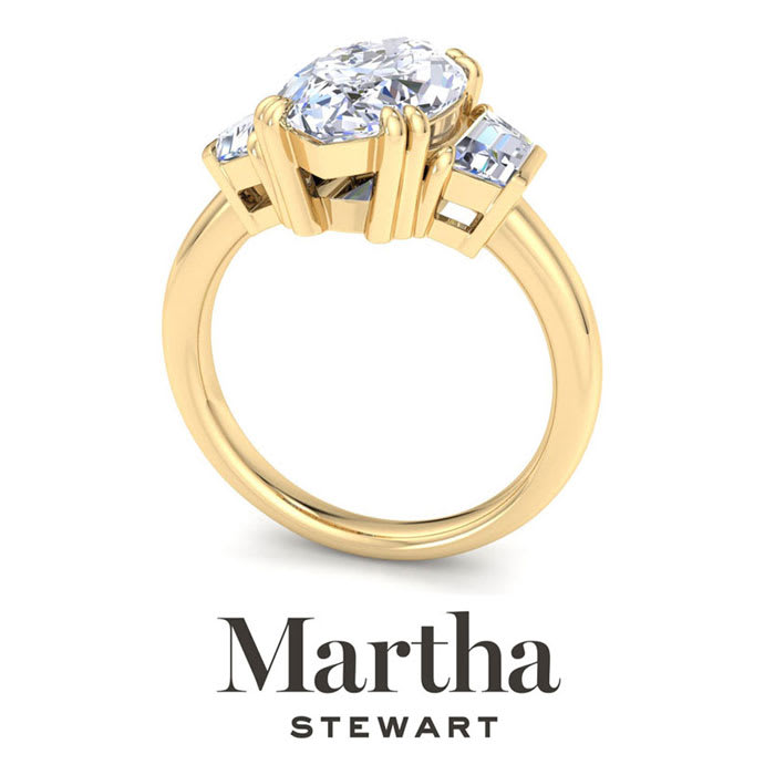 Martha Stewart 5 Carat Marquise Shape and Trapezoid Lab Grown Diamond Three Stone Engagement Ring In 14K Yellow Gold