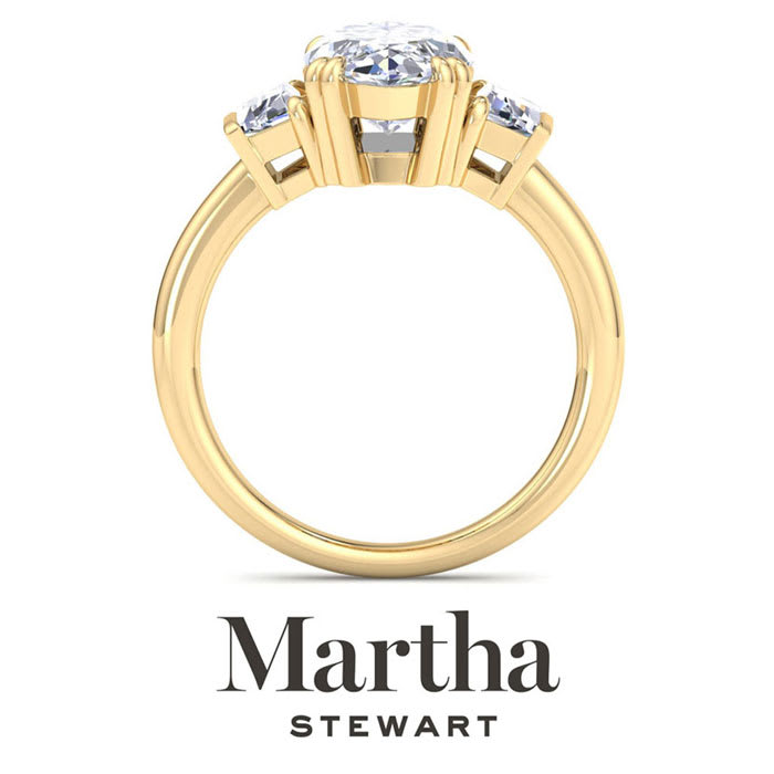 Martha Stewart 5 Carat Marquise Shape and Trapezoid Lab Grown Diamond Three Stone Engagement Ring In 14K Yellow Gold
