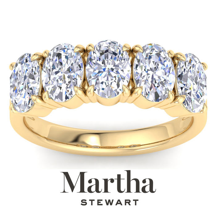 Martha Stewart 3 Carat Oval Shape Lab Grown Diamond Five Stone Engagement Ring In 14K Yellow Gold
