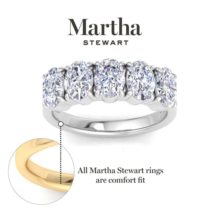 Martha Stewart 3 Carat Oval Shape Lab Grown Diamond Five Stone Engagement Ring In 14K Yellow Gold