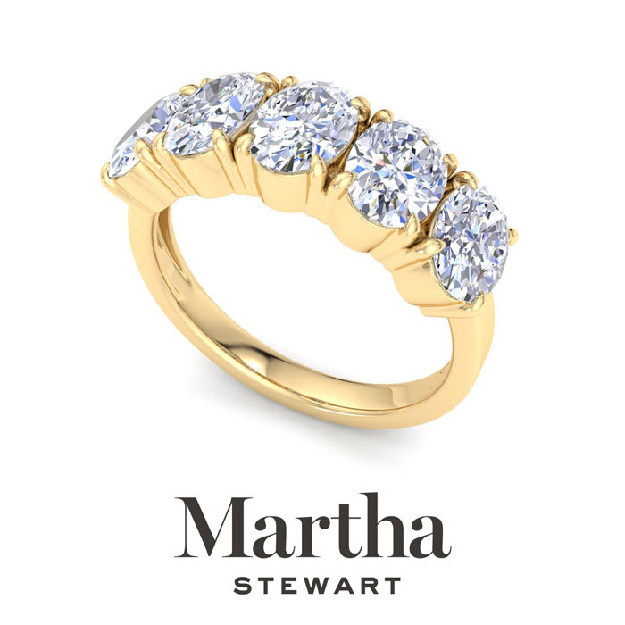 Martha Stewart 3 Carat Oval Shape Lab Grown Diamond Five Stone Engagement Ring In 14K Yellow Gold
