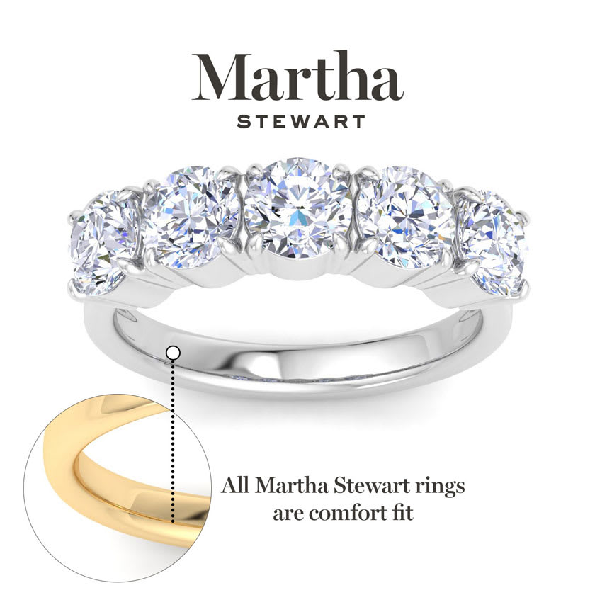 Martha Stewart 3 Carat Round Lab Grown Diamond Five Stone Engagement Ring In 14K White Gold