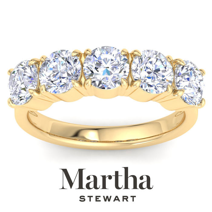 Martha Stewart 3 Carat Round Lab Grown Diamond Five Stone Engagement Ring In 14K Yellow Gold
