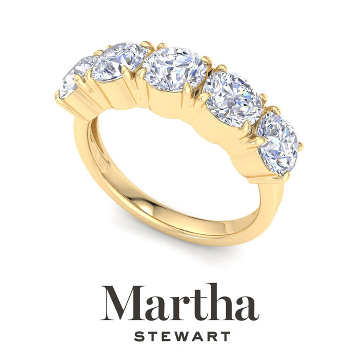 Martha Stewart 3 Carat Round Lab Grown Diamond Five Stone Engagement Ring In 14K Yellow Gold