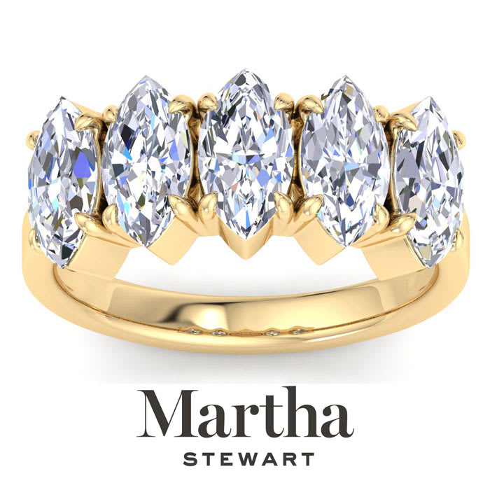 Martha Stewart 3 Carat Marquise Shape Lab Grown Diamond Five Stone Engagement Ring In 14K Yellow Gold