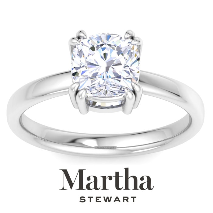 Martha Stewart 2 Carat Cushion Cut Lab Grown Diamond Solitaire Engagement Ring In 14K White Gold