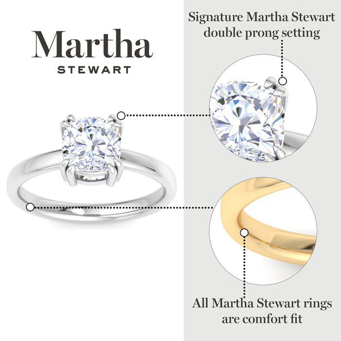 Martha Stewart 2 Carat Cushion Cut Lab Grown Diamond Solitaire Engagement Ring In 14K White Gold