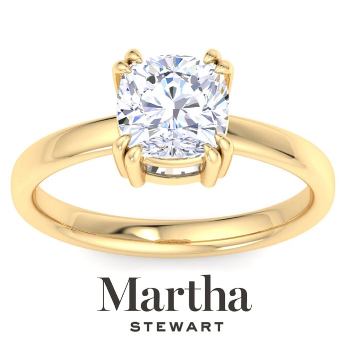 Martha Stewart 2 Carat Cushion Cut Lab Grown Diamond Solitaire Engagement Ring In 14K Yellow Gold