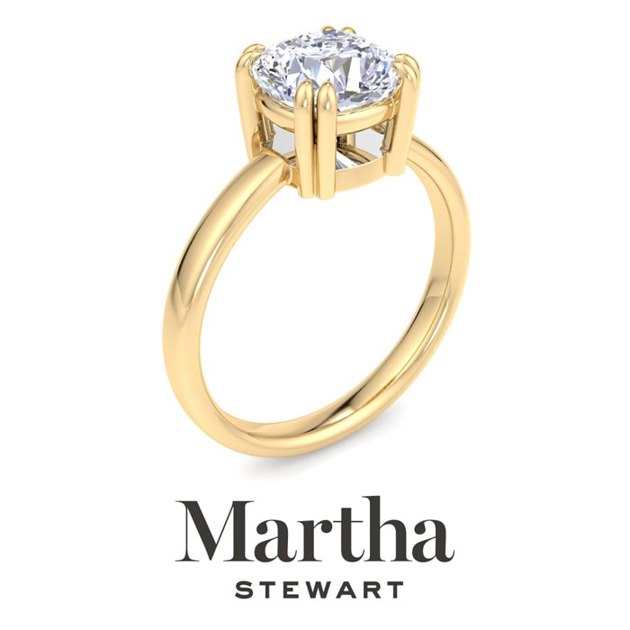 Martha Stewart 2 Carat Cushion Cut Lab Grown Diamond Solitaire Engagement Ring In 14K Yellow Gold