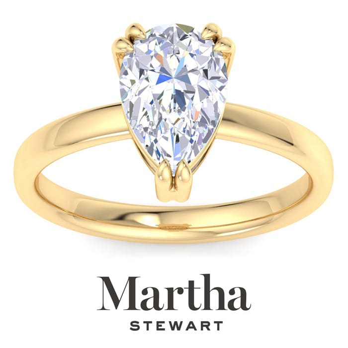 Martha Stewart 2 Carat Pear Shape Lab Grown Diamond Solitaire Engagement Ring In 14K Yellow Gold