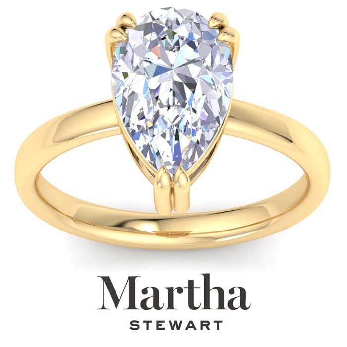 Martha Stewart 3 Carat Pear Shape Lab Grown Diamond Solitaire Engagement Ring In 14K Yellow Gold