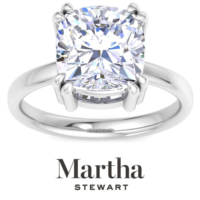 Martha Stewart 5 Carat Cushion Cut Lab Grown Diamond Solitaire Engagement Ring In 14K White Gold