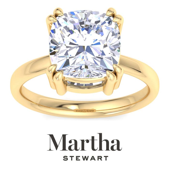 Martha Stewart 5 Carat Cushion Cut Lab Grown Diamond Solitaire Engagement Ring In 14K Yellow Gold