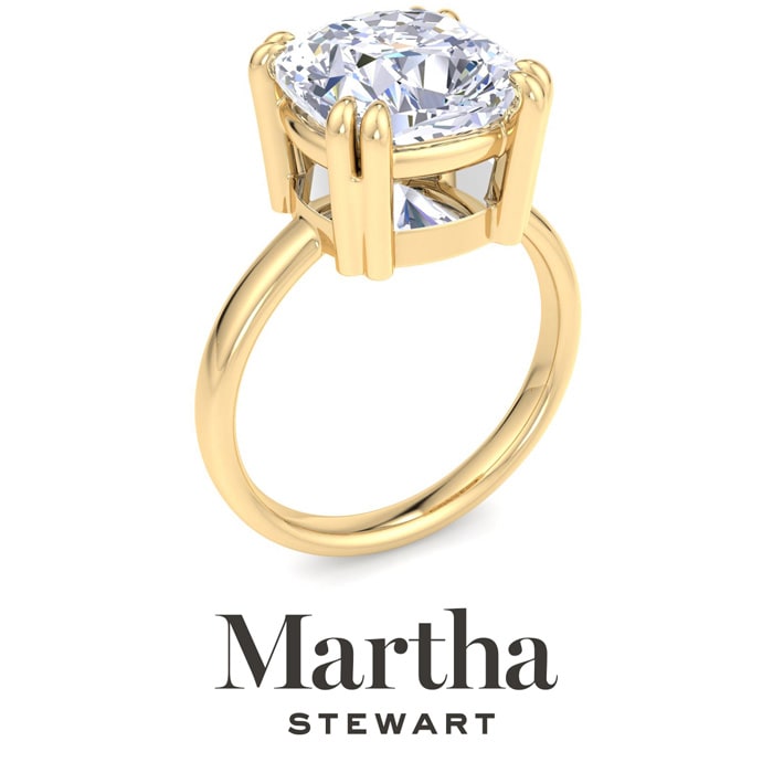 Martha Stewart 5 Carat Cushion Cut Lab Grown Diamond Solitaire Engagement Ring In 14K Yellow Gold