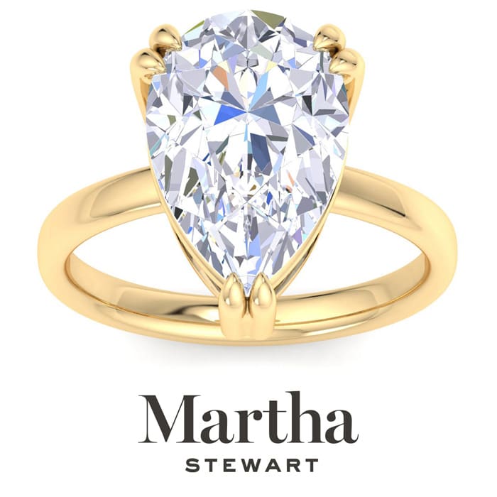 Martha Stewart 5 Carat Pear Shape Lab Grown Diamond Solitaire Engagement Ring In 14K Yellow Gold