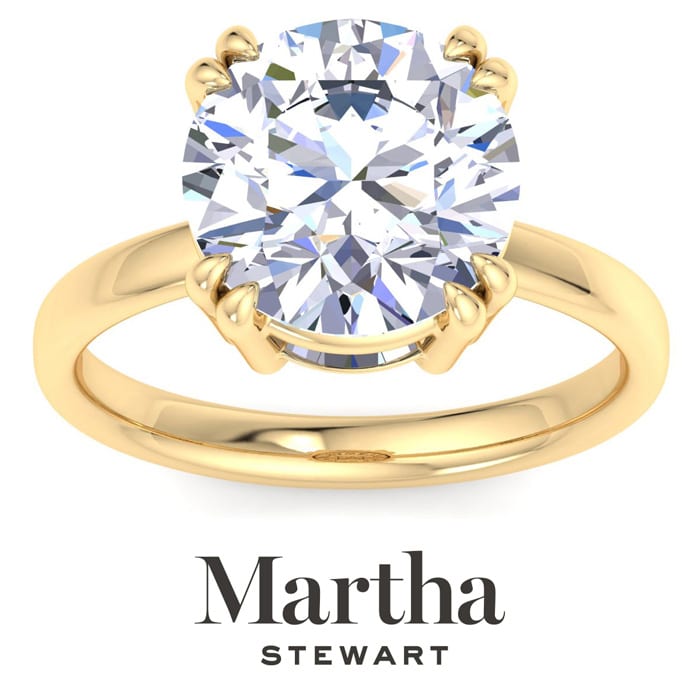 Martha Stewart 5 Carat Round Shape Lab Grown Diamond Solitaire Engagement Ring In 14K Yellow Gold