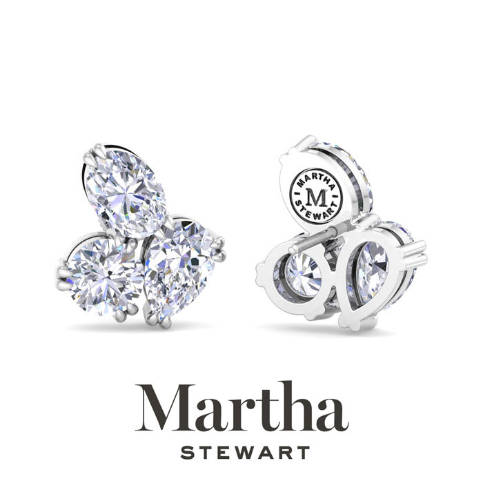 Martha Stewart 3 Carat Lab Grown Diamond Cluster Stud Earrings In 14 Karat White Gold, Pear-Round-Oval