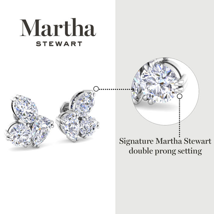 Martha Stewart 3 Carat Lab Grown Diamond Cluster Stud Earrings In 14 Karat White Gold, Pear-Round-Oval