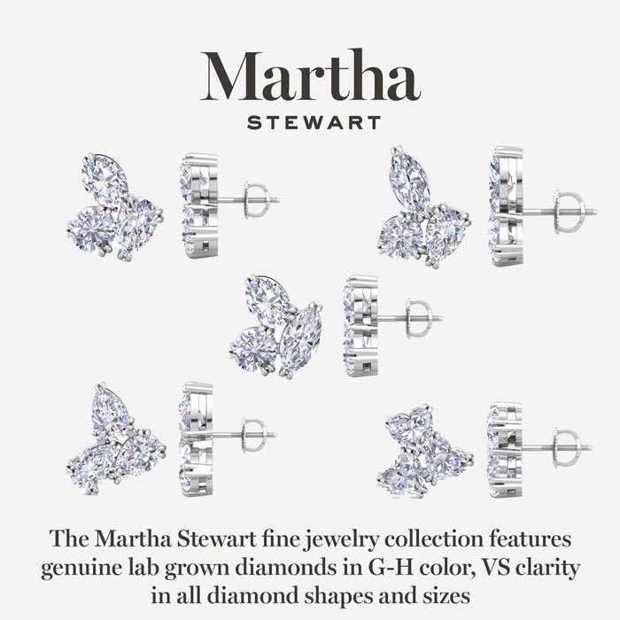 Martha Stewart 3 Carat Lab Grown Diamond Cluster Stud Earrings In 14 Karat White Gold, Pear-Round-Oval