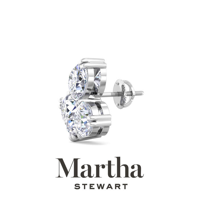 Martha Stewart 3 Carat Lab Grown Diamond Cluster Stud Earrings In 14 Karat White Gold, Pear-Round-Oval
