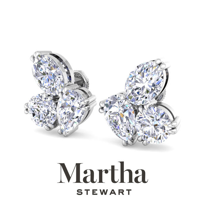 Martha Stewart 3 Carat Lab Grown Diamond Cluster Stud Earrings In 14 Karat White Gold, Pear-Round-Oval