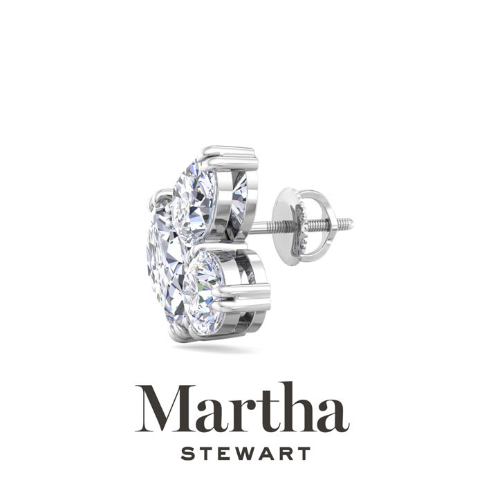 Martha Stewart 3 Carat Lab Grown Diamond Cluster Stud Earrings In 14 Karat White Gold, Marquise-Round-Oval