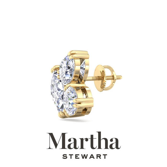 Martha Stewart 3 Carat Lab Grown Diamond Cluster Stud Earrings In 14 Karat Yellow Gold, Marquise-Round-Oval