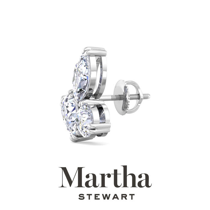 Martha Stewart 3 Carat Lab Grown Diamond Cluster Stud Earrings In 14 Karat White Gold, Marquise-Round-Pear