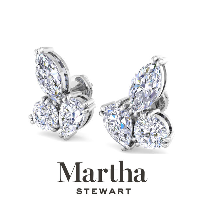 Martha Stewart 3 Carat Lab Grown Diamond Cluster Stud Earrings In 14 Karat White Gold, Marquise-Round-Pear