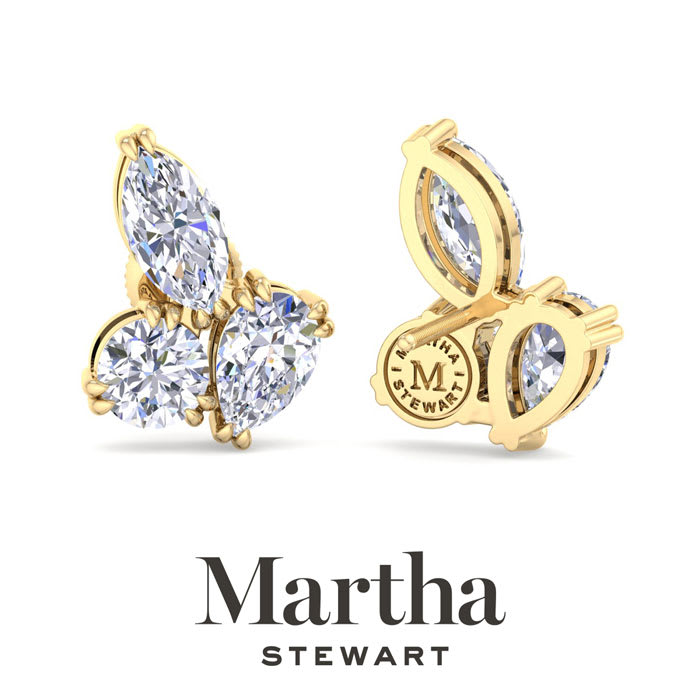Martha Stewart 3 Carat Lab Grown Diamond Cluster Stud Earrings In 14 Karat Yellow Gold, Marquise-Round-Pear