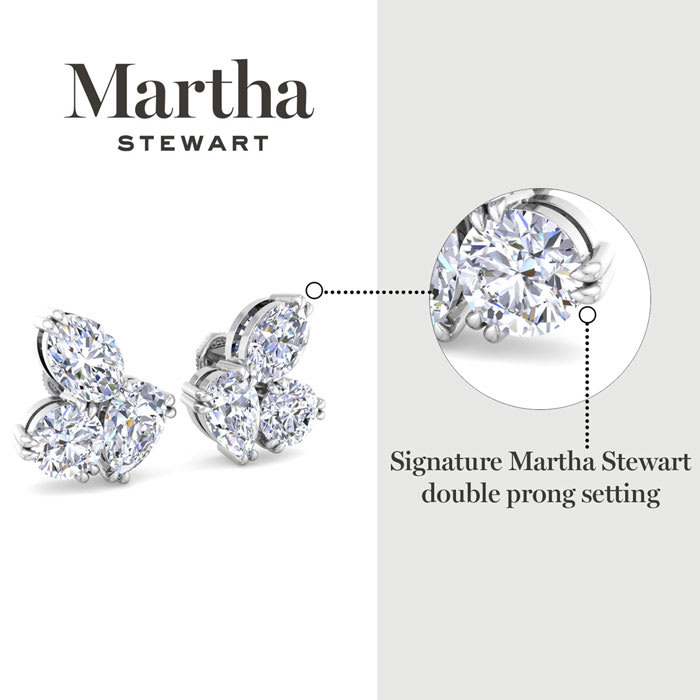 Martha Stewart 3 Carat Lab Grown Diamond Cluster Stud Earrings In 14 Karat Yellow Gold, Marquise-Round-Pear