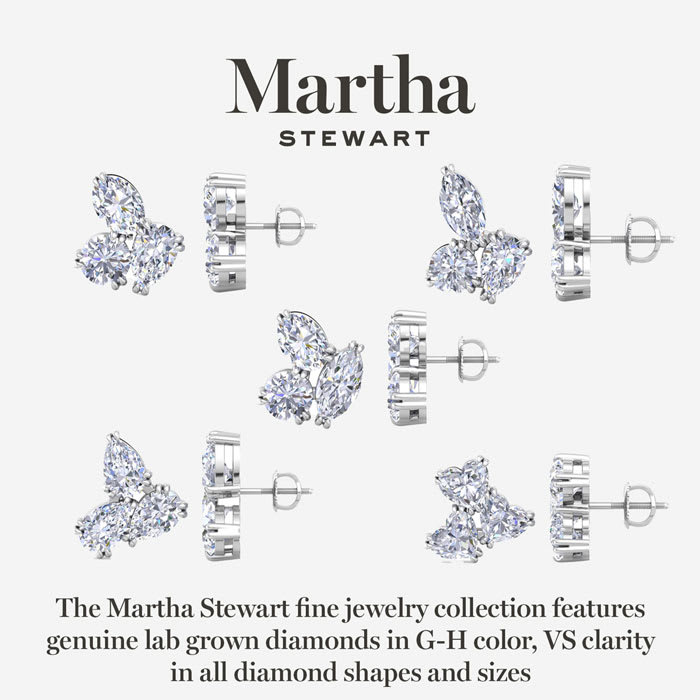 Martha Stewart 3 Carat Lab Grown Diamond Cluster Stud Earrings In 14 Karat Yellow Gold, Marquise-Round-Pear