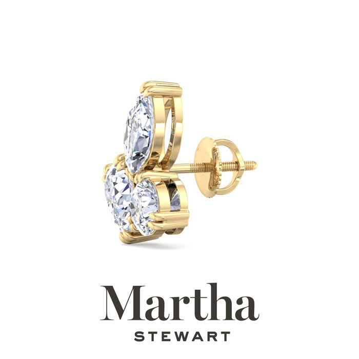 Martha Stewart 3 Carat Lab Grown Diamond Cluster Stud Earrings In 14 Karat Yellow Gold, Marquise-Round-Pear