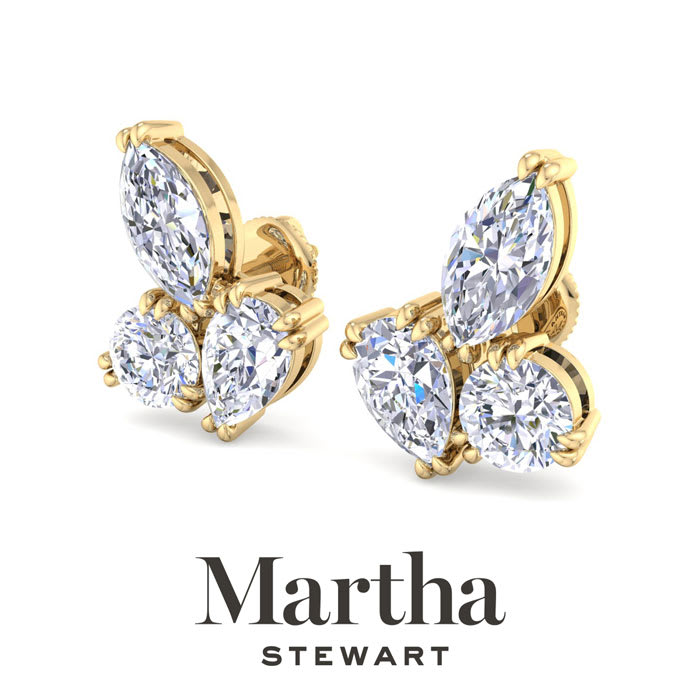 Martha Stewart 3 Carat Lab Grown Diamond Cluster Stud Earrings In 14 Karat Yellow Gold, Marquise-Round-Pear