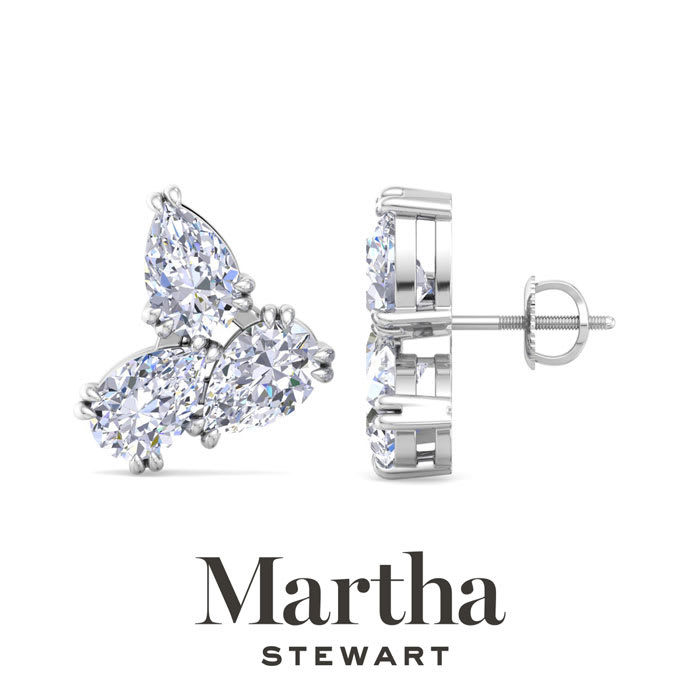 Martha Stewart 3 Carat Lab Grown Diamond Cluster Stud Earrings In 14 Karat White Gold, Pear