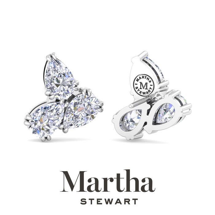 Martha Stewart 3 Carat Lab Grown Diamond Cluster Stud Earrings In 14 Karat White Gold, Pear