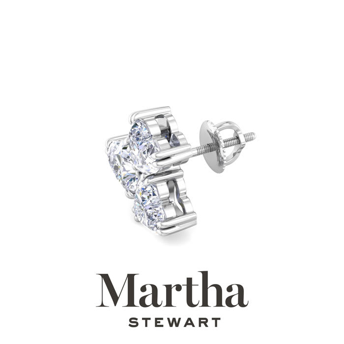 Martha Stewart 3 Carat Lab Grown Diamond Cluster Stud Earrings In 14 Karat White Gold, Heart