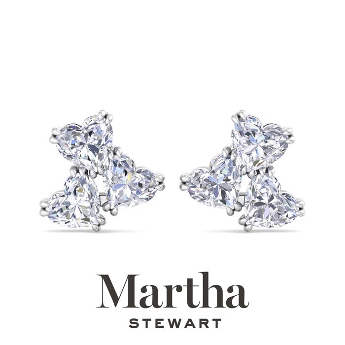 Martha Stewart 3 Carat Lab Grown Diamond Cluster Stud Earrings In 14 Karat White Gold, Heart