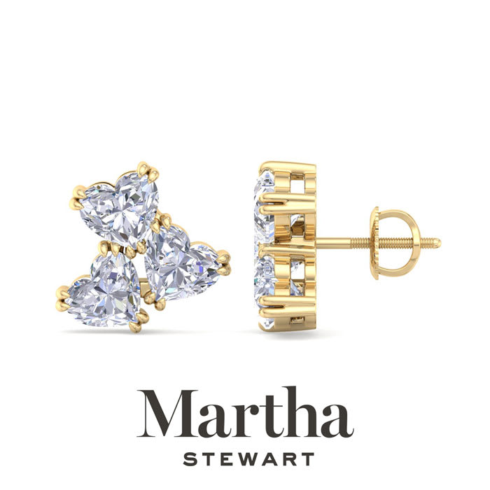 Martha Stewart 3 Carat Lab Grown Diamond Cluster Stud Earrings In 14 Karat Yellow Gold, Heart