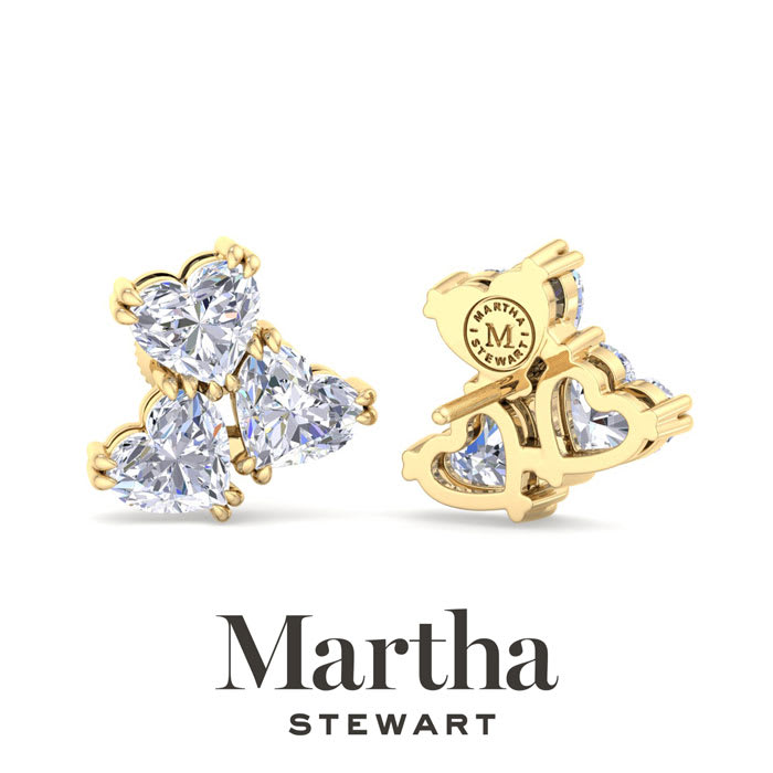 Martha Stewart 3 Carat Lab Grown Diamond Cluster Stud Earrings In 14 Karat Yellow Gold, Heart