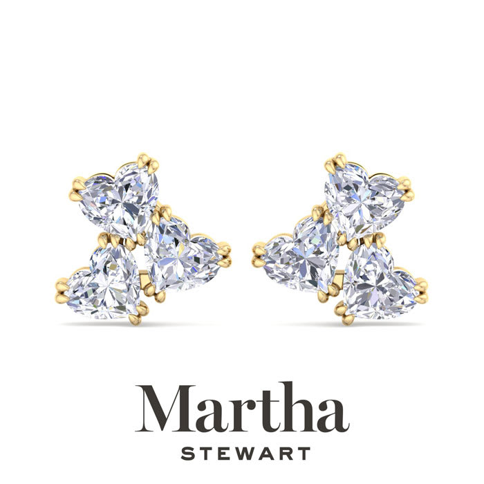 Martha Stewart 3 Carat Lab Grown Diamond Cluster Stud Earrings In 14 Karat Yellow Gold, Heart