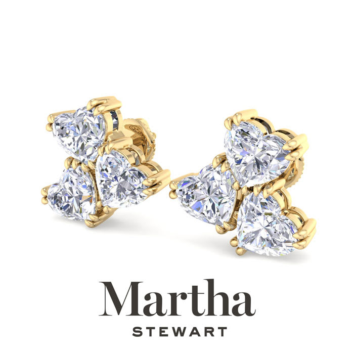 Martha Stewart 3 Carat Lab Grown Diamond Cluster Stud Earrings In 14 Karat Yellow Gold, Heart