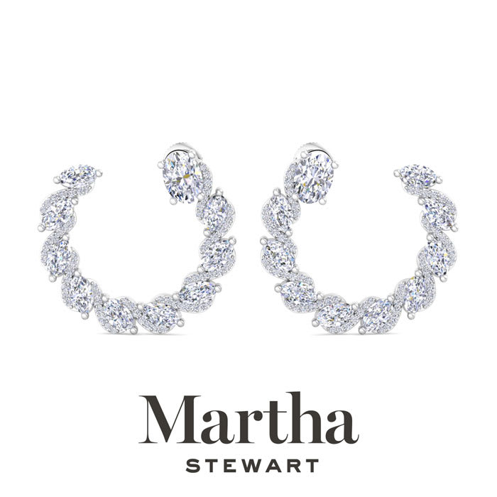 Martha Stewart 5 Carat Lab Grown Diamond Hoop Earrings In 14 Karat White Gold, Oval