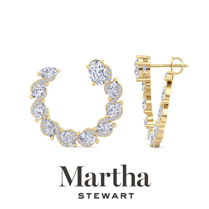 Martha Stewart 5 Carat Lab Grown Diamond Hoop Earrings In 14 Karat Yellow Gold, Oval