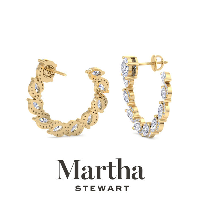 Martha Stewart 5 Carat Lab Grown Diamond Hoop Earrings In 14 Karat Yellow Gold, Oval