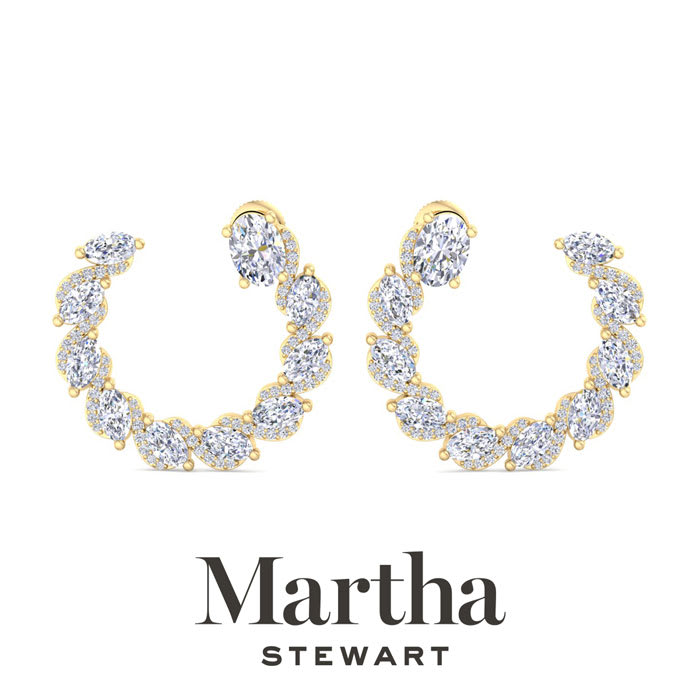 Martha Stewart 5 Carat Lab Grown Diamond Hoop Earrings In 14 Karat Yellow Gold, Oval
