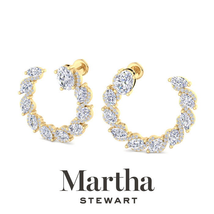 Martha Stewart 5 Carat Lab Grown Diamond Hoop Earrings In 14 Karat Yellow Gold, Oval