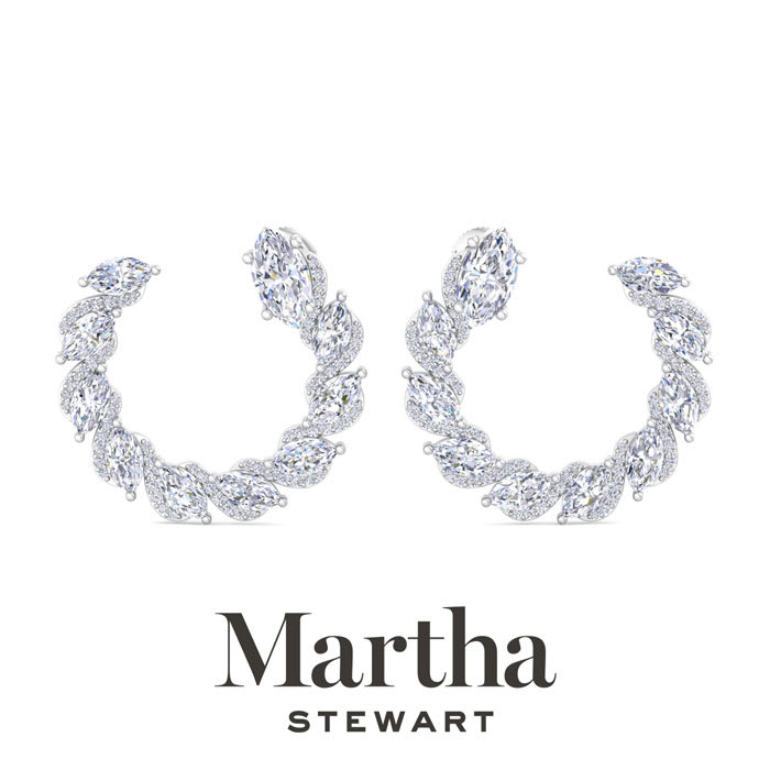Martha Stewart 6 Carat Lab Grown Diamond Hoop Earrings In 14 Karat White Gold, Marquise
