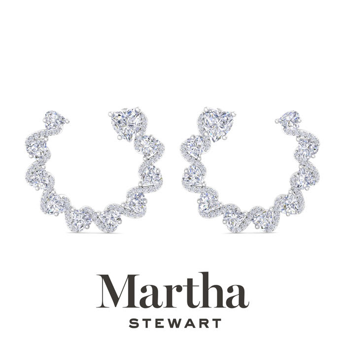 Martha Stewart 6 Carat Lab Grown Diamond Hoop Earrings In 14 Karat White Gold, Heart